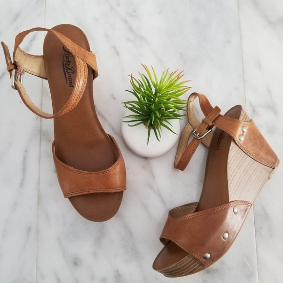 Lucky Brand Shoes - Lucky Brand Wedge Sandal Ankle Strap Tan Open Toe